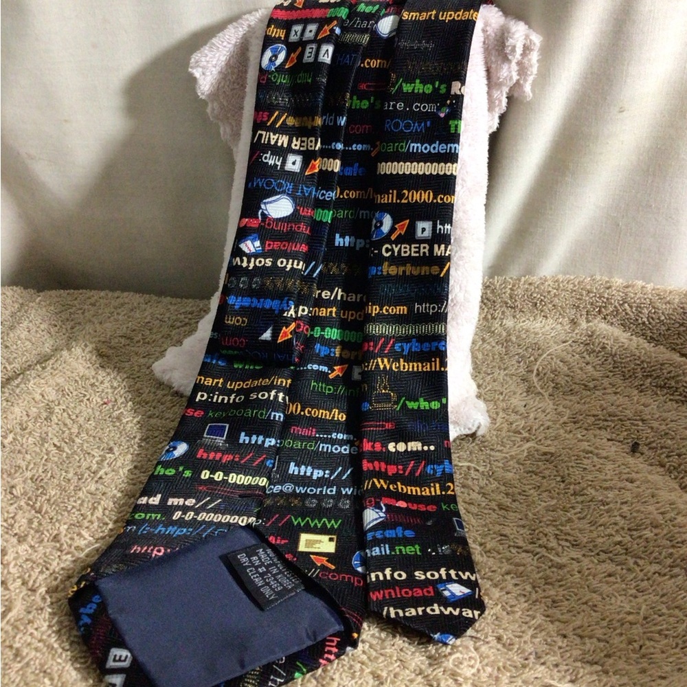 Multicolor Code-Print Men's Tie - Tech Text Pattern - Picture 7 of 12